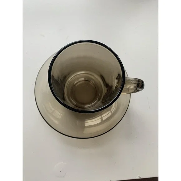 VTG Single Arcoroc France Smokey Gray Coffee Mug And Saucer Rare - Picture 5 of 7